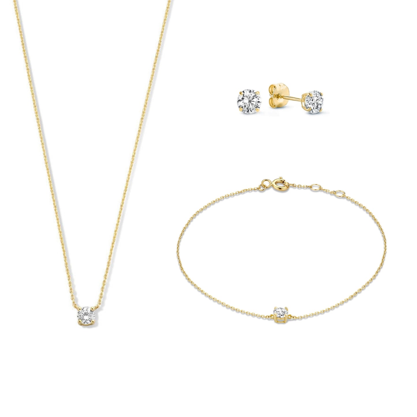 Cadeau d'Isabel 14 karat gold necklace bracelet and ear studs set with zirconia - - Isabel Bernard