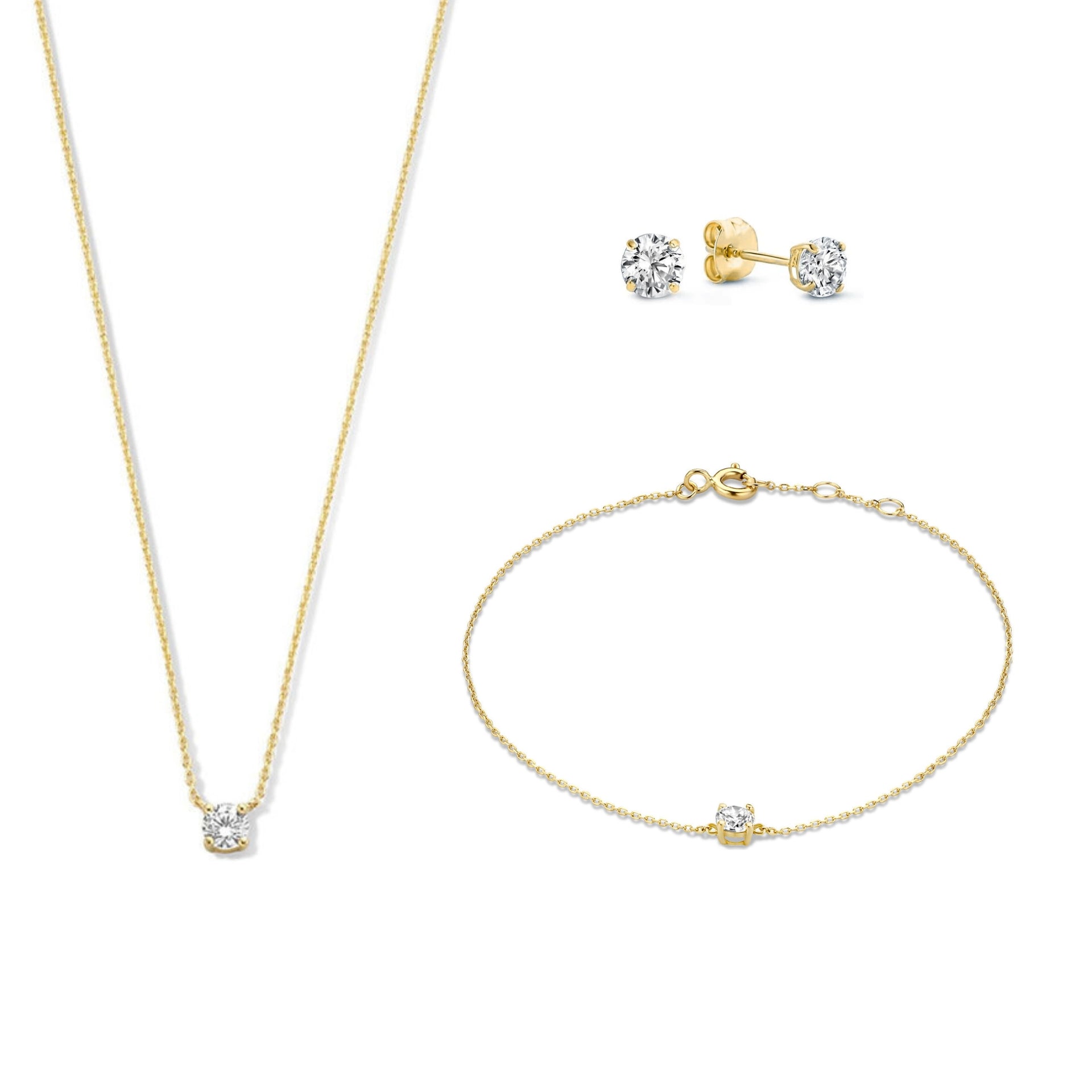 Cadeau d'Isabel 14-karaats gouden set met ketting, armband en oorstekers met zirkonia