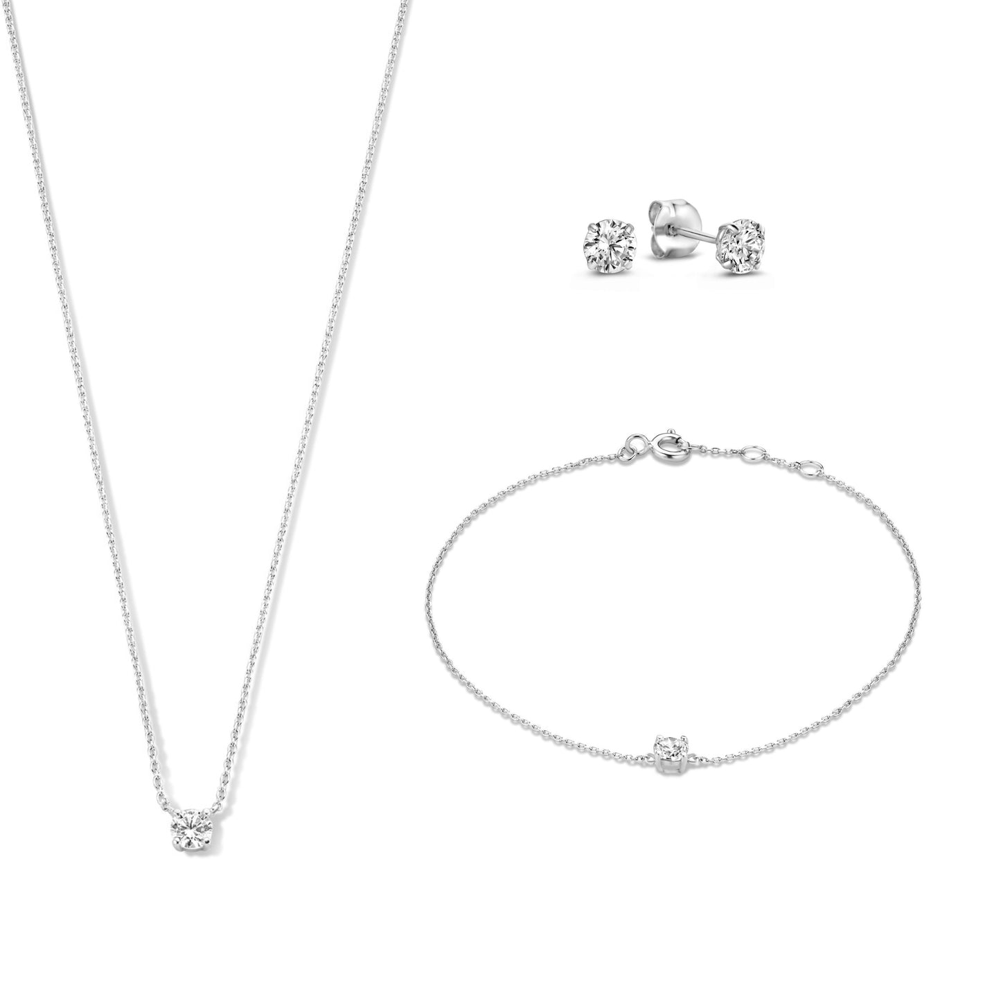 Cadeau d'Isabel 14 karat white gold necklace bracelet and ear studs set with zirconia - - Isabel Bernard