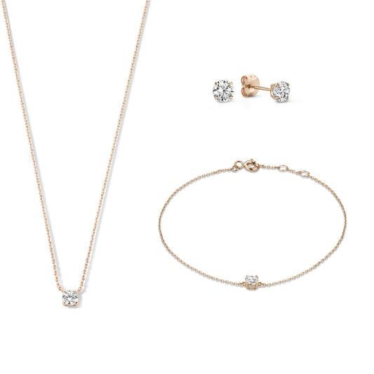 Cadeau d'Isabel 14 karat rose gold necklace bracelet and ear studs set with zirconia - - Isabel Bernard