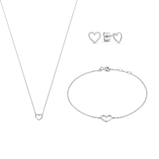 Cadeau d'Isabel 14 karat white gold necklace, bracelet and ear studs set with heart - - Isabel Bernard