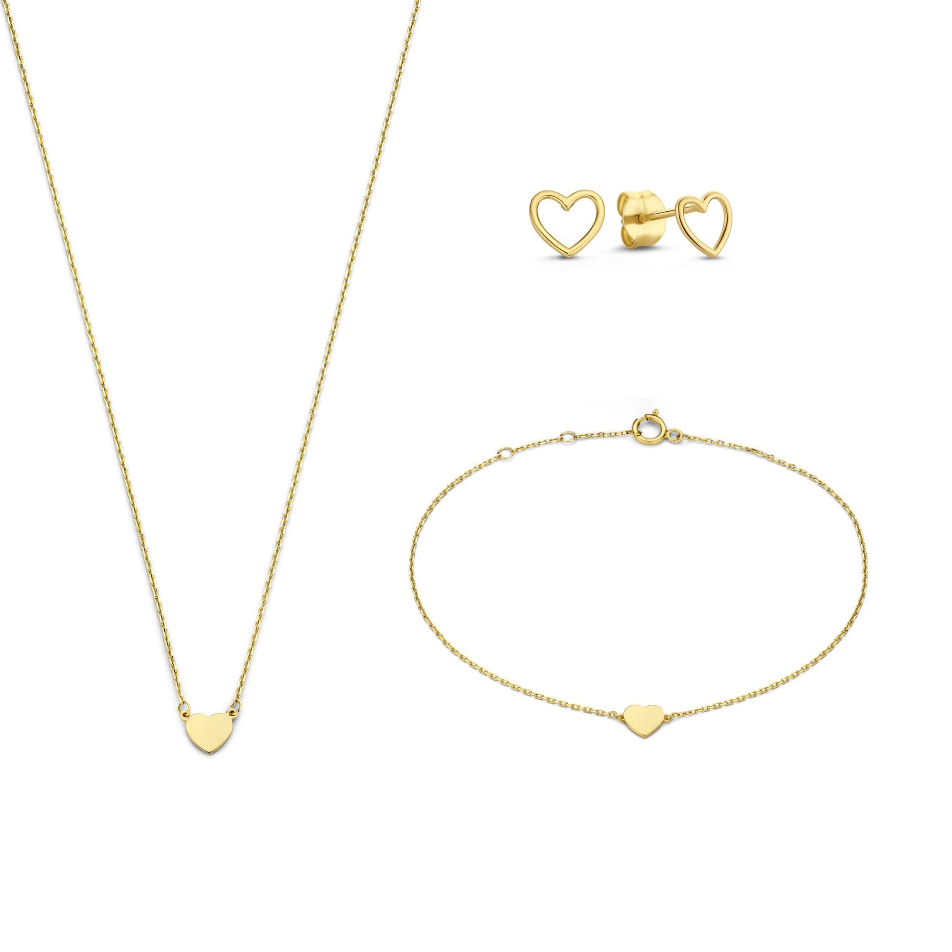 Cadeau d'Isabel 14 karat gold necklace, bracelet and ear studs set with heart - - Isabel Bernard