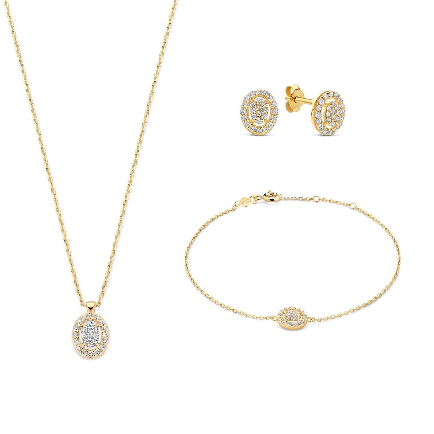 Cadeau d'Isabel 14 karat gold necklace, bracelet and ear studs set with zirconia stones - - Isabel Bernard