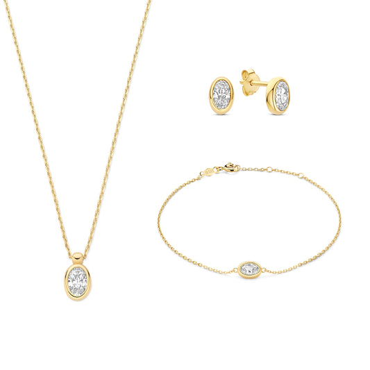 Cadeau d'Isabel 14 karat gold necklace, bracelet and ear studs set with zirconia stones - - Isabel Bernard