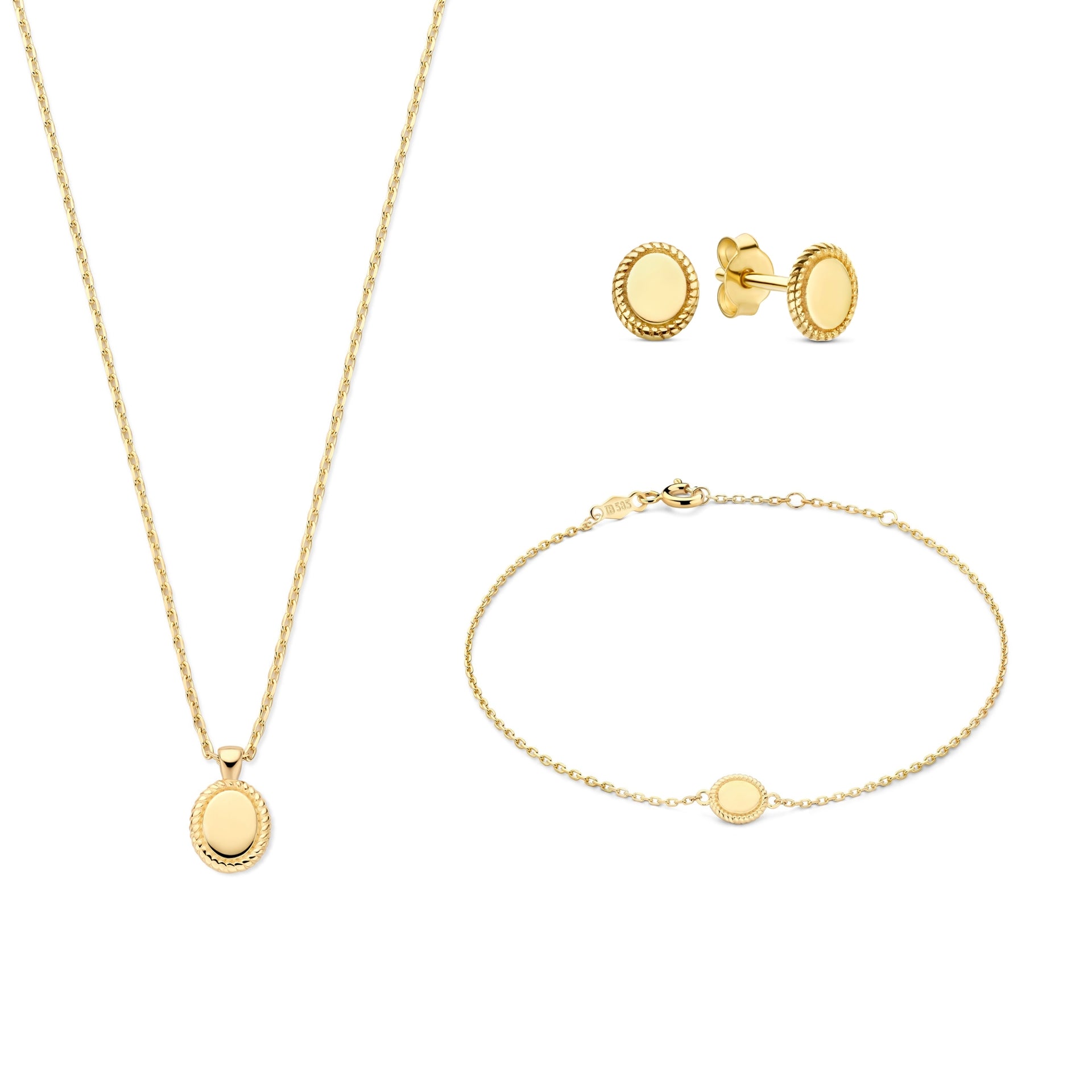 Cadeau d'Isabel 14-karaats gouden ketting-, armband- en oorknopjesset
