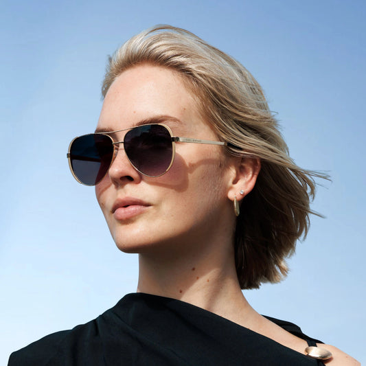 La Villette Ruby gold coloured aviator sunglasses with black lenses - - Isabel Bernard