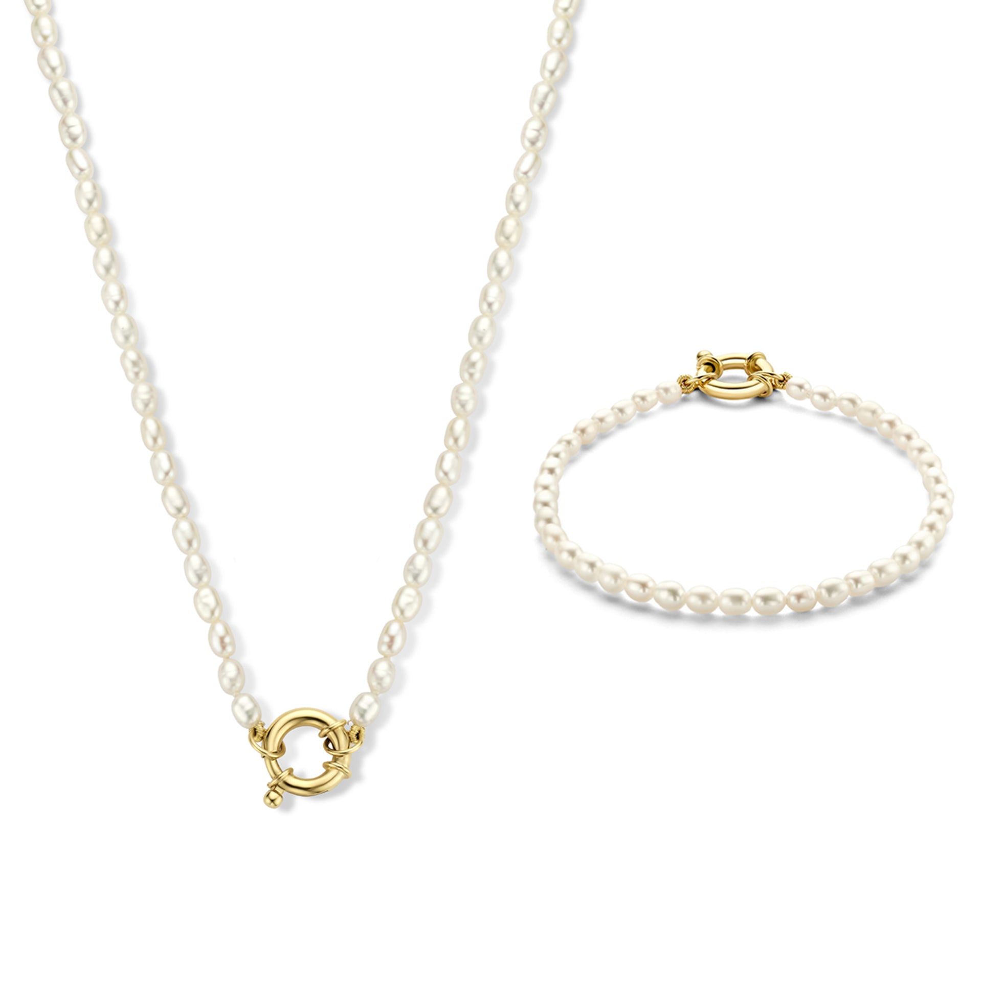 Cadeau d'Isabel 14 karaat goud ketting en armband gift set met parels