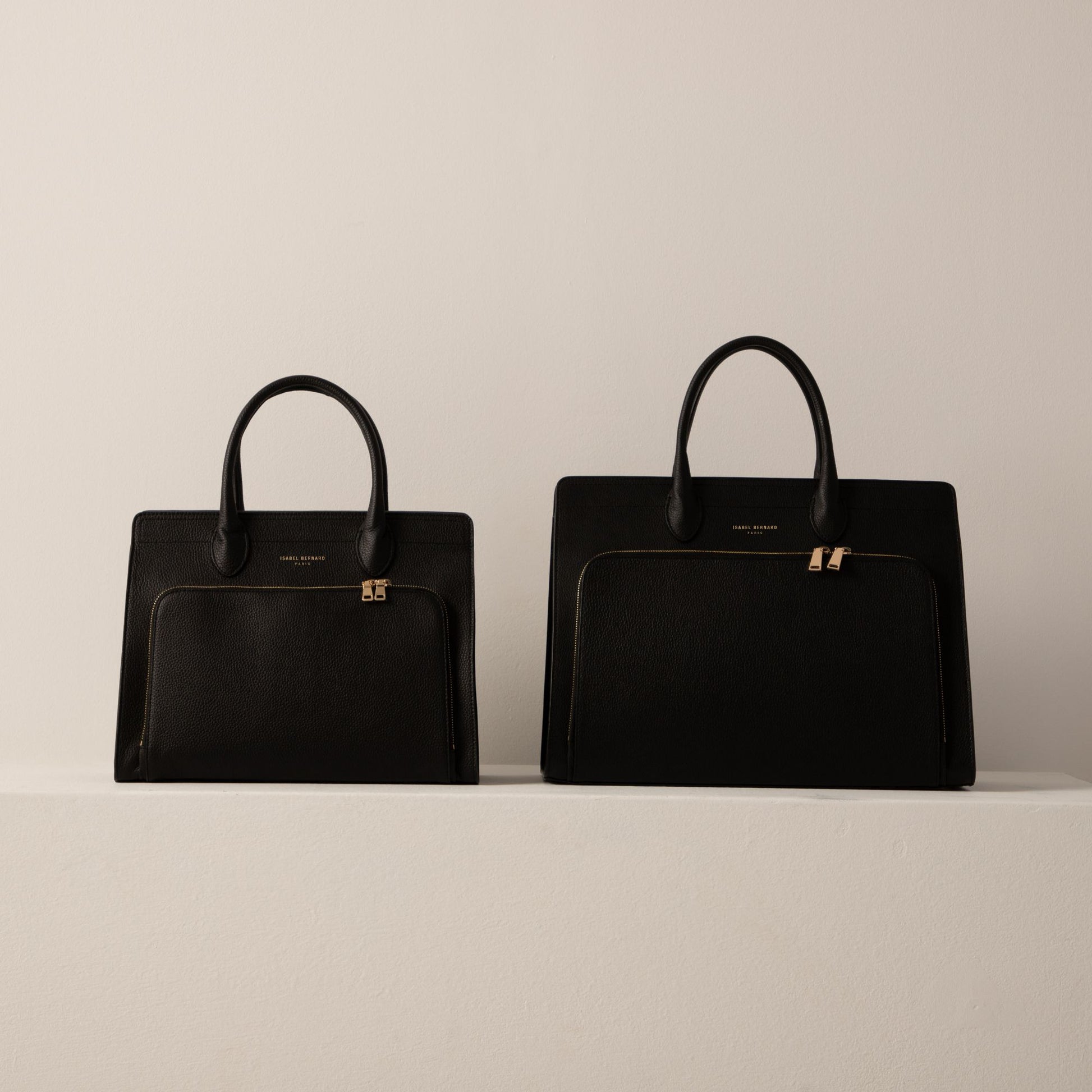 Honoré Nadine black calfskin leather handbag with 13 inch laptop pocket - - Isabel Bernard