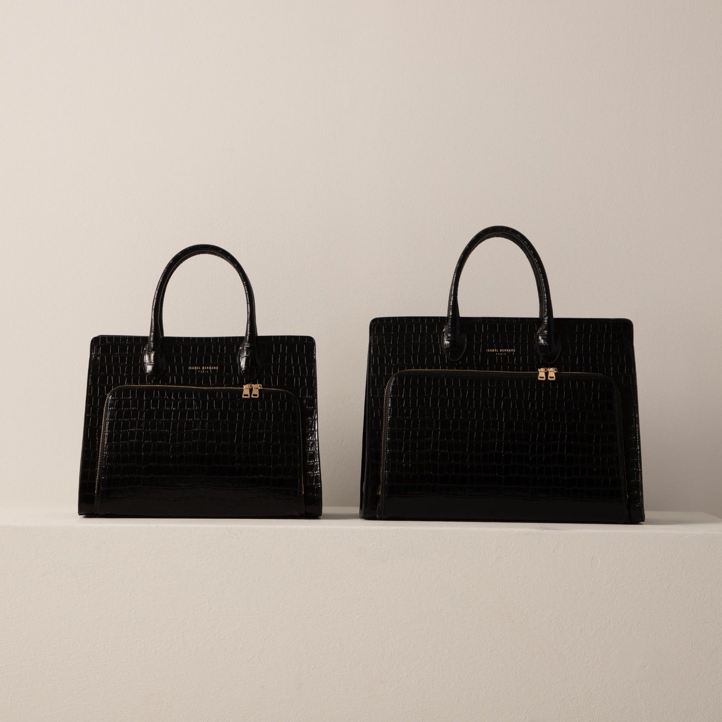 Honoré Nadine croco black leather handbag with 13 inch laptop pocket - - Isabel Bernard