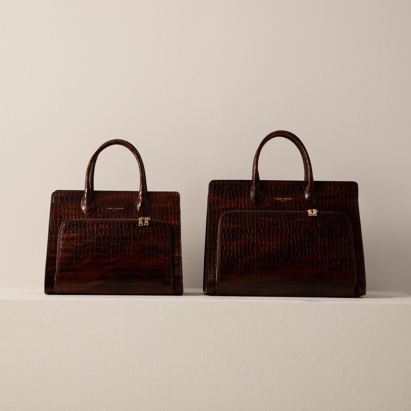 Honoré Nadine croco brown leather handbag with 13 inch laptop pocket - - Isabel Bernard