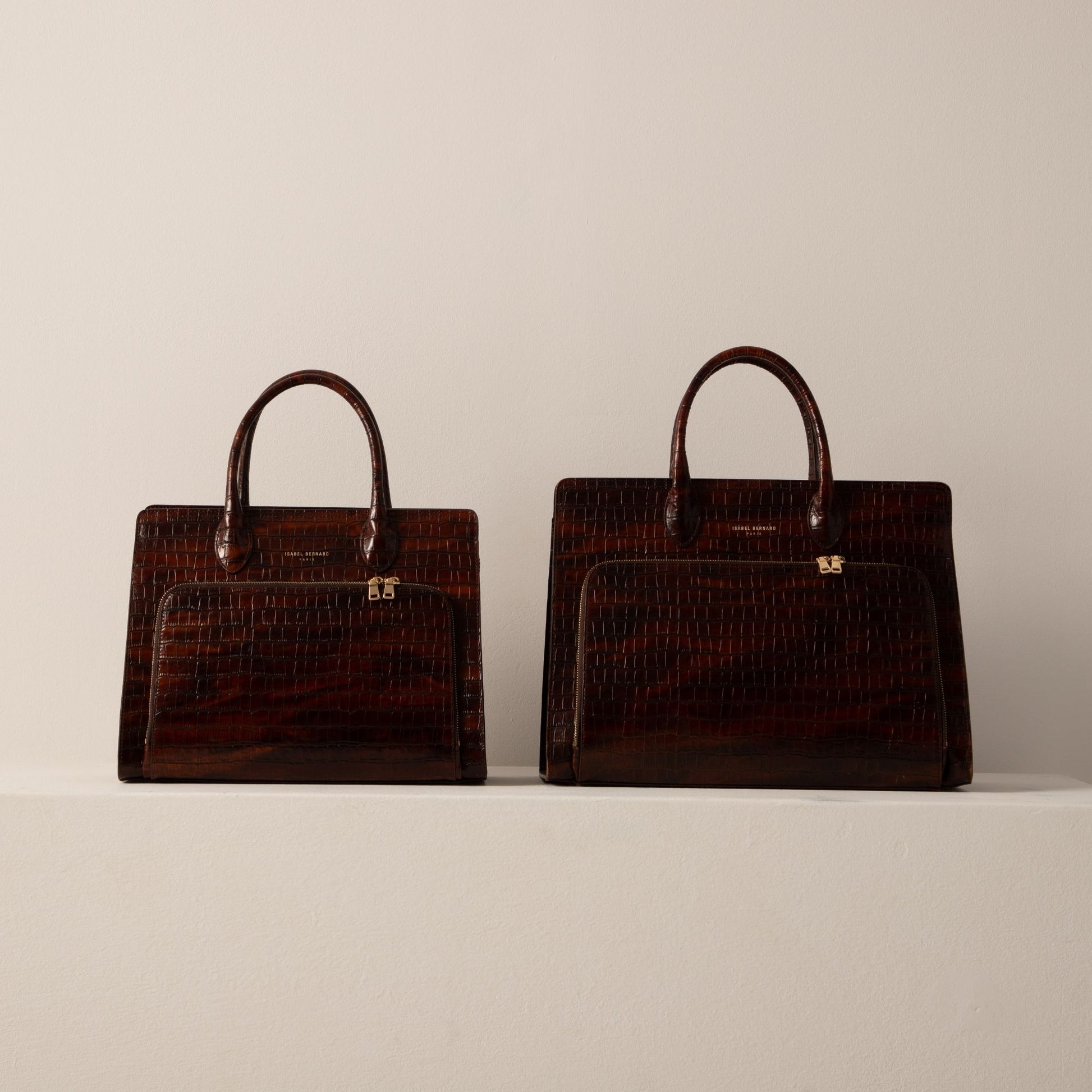 Honoré Nadine croco brown leather handbag with 13 inch laptop pocket - - Isabel Bernard