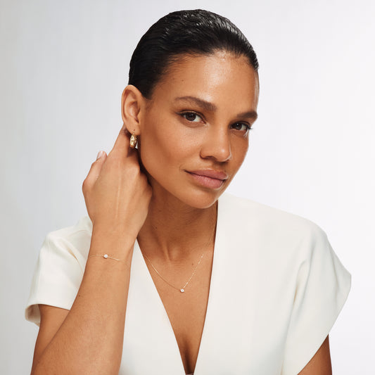 Cadeau d'Isabel 14 karat gold necklace bracelet and ear studs set with zirconia - - Isabel Bernard