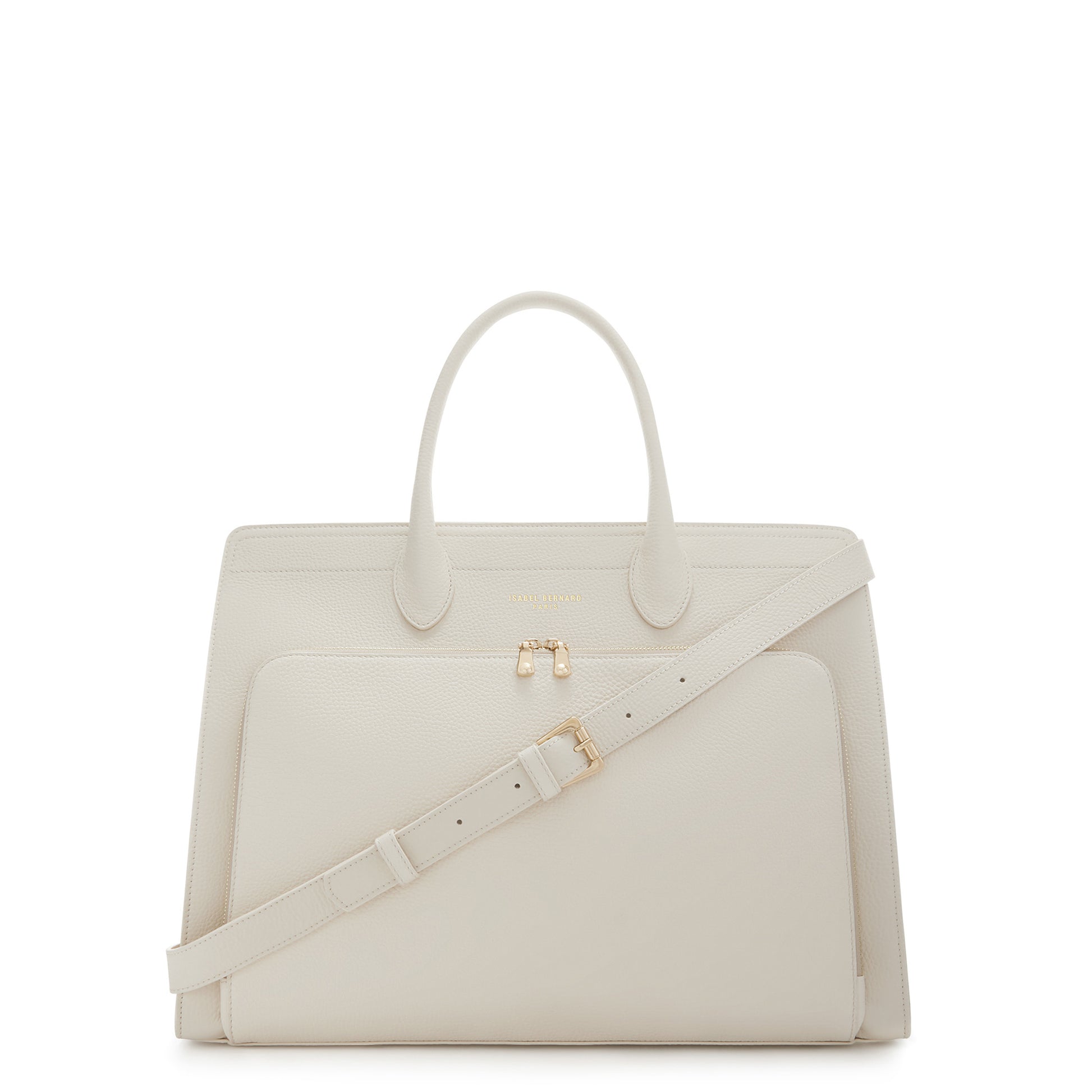 Honoré Nadine cream calfskin leather handbag with 16.4 inch laptop pocket - - Isabel Bernard