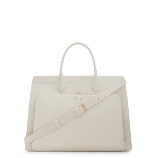 Honoré Nadine cream calfskin leather handbag with 16.4 inch laptop pocket - - Isabel Bernard