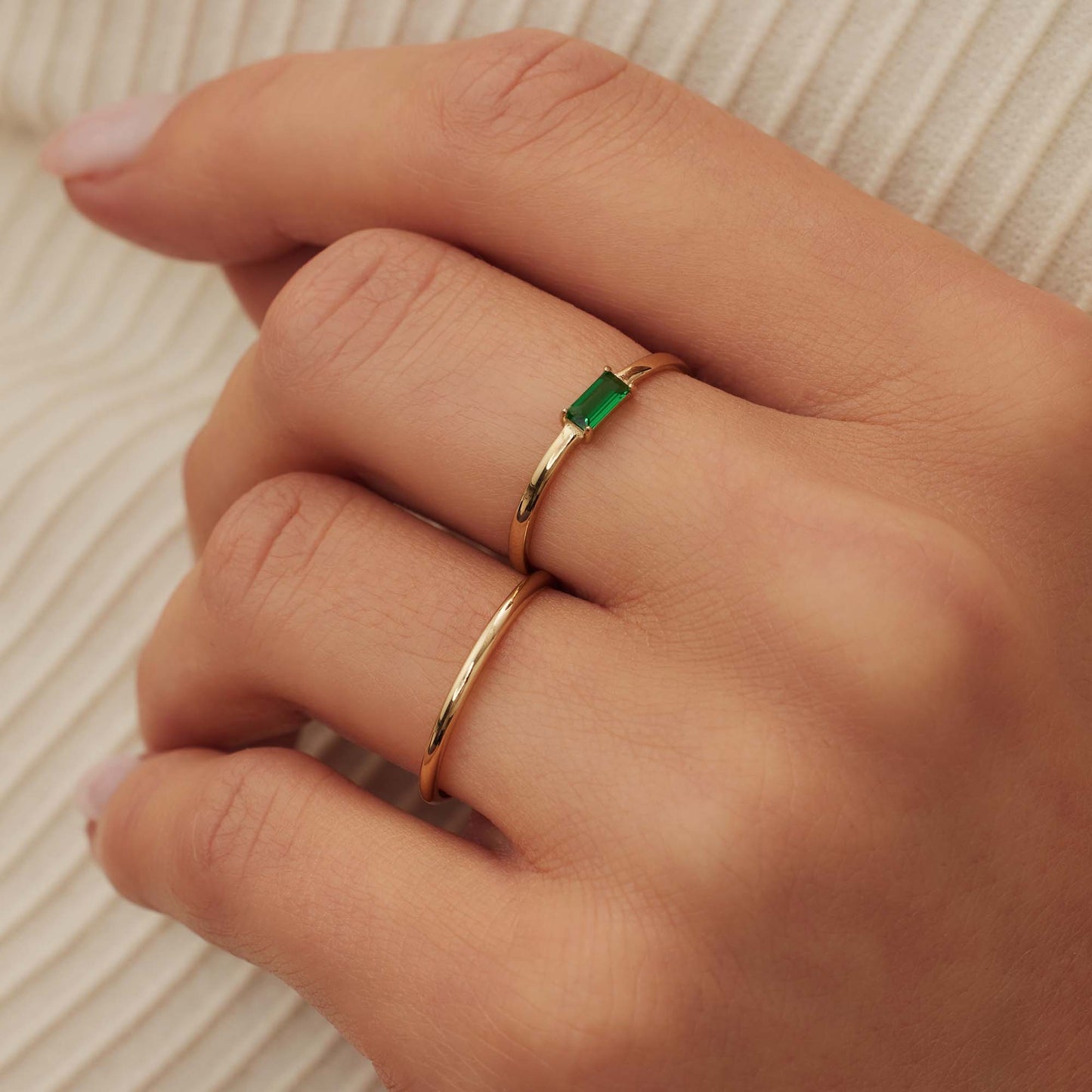 Anel Baguette Vere em ouro de 14 quilates com zircónias - - Isabel Bernard