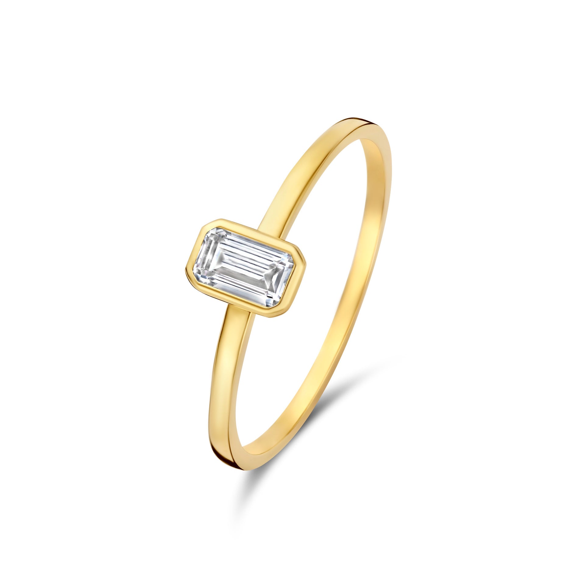 Baguette Genevieve 14 karaat gouden ring met witte zirkonia steen