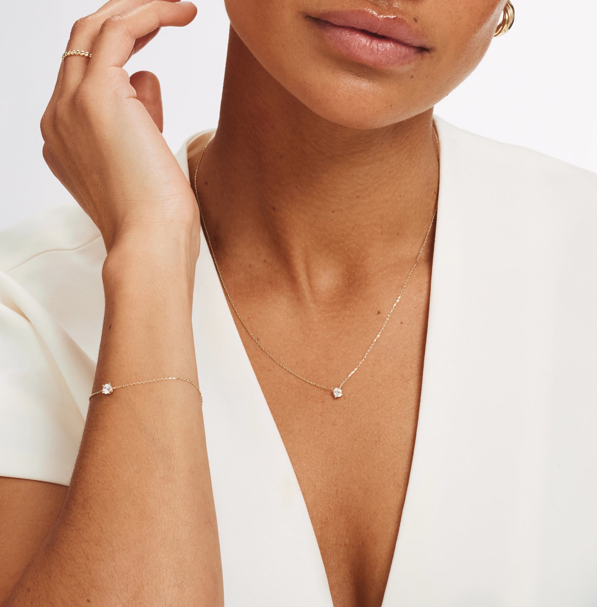 Le Marais Garance 14 karat gold necklace with zirconia stone - - Isabel Bernard