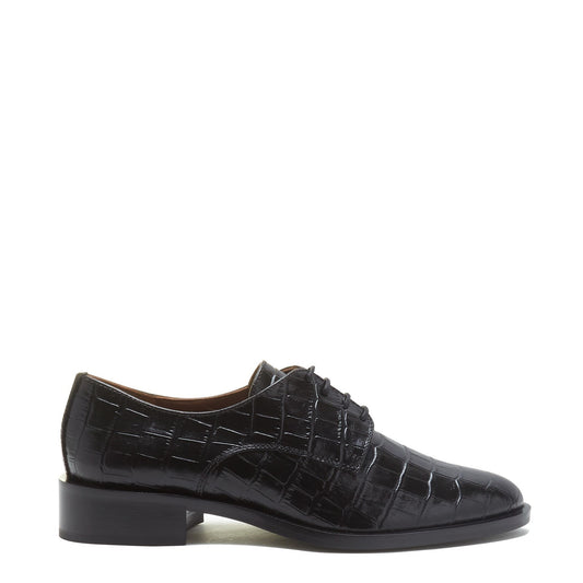 Vendôme Ellen croco black calfskin leather lace-up shoes -  - Isabel Bernard