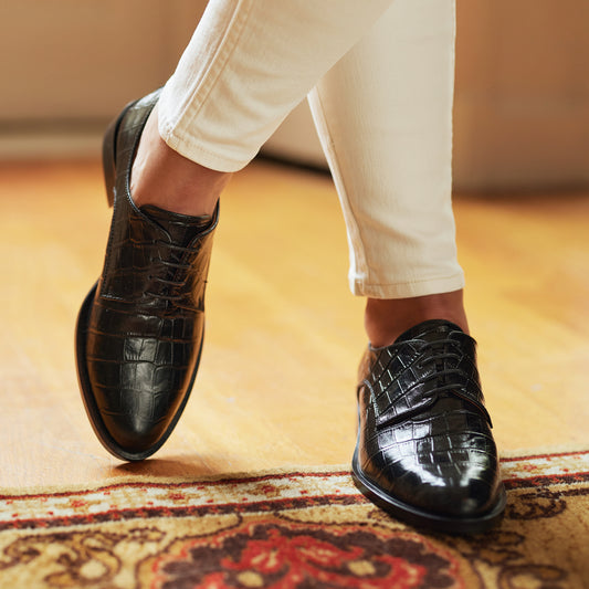 Vendôme Ellen croco black calfskin leather lace-up shoes -  - Isabel Bernard