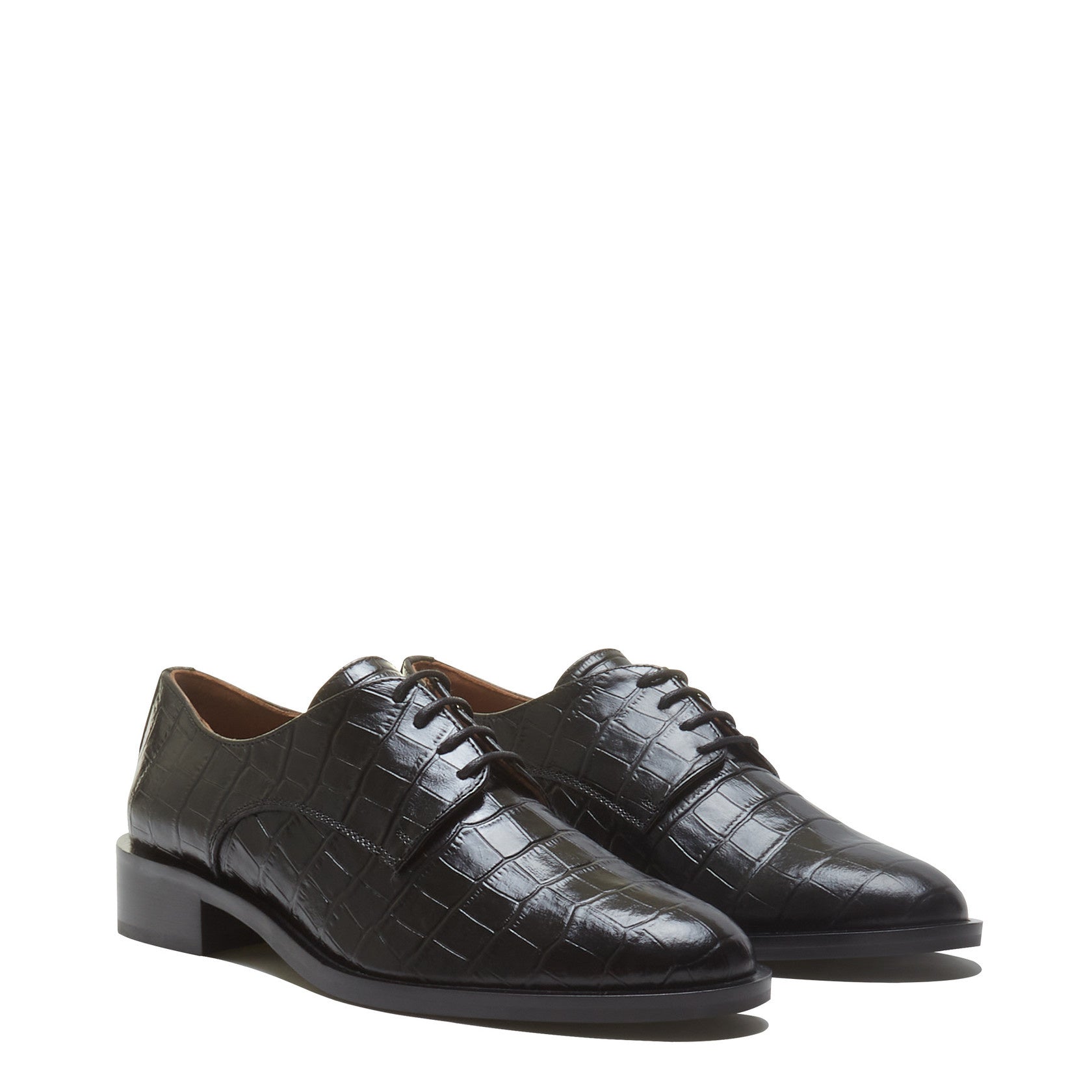 Vendôme Ellen croco black calfskin leather lace-up shoes -  - Isabel Bernard