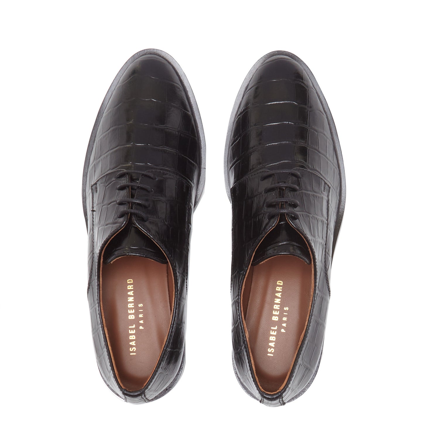 Vendôme Ellen croco black calfskin leather lace-up shoes -  - Isabel Bernard