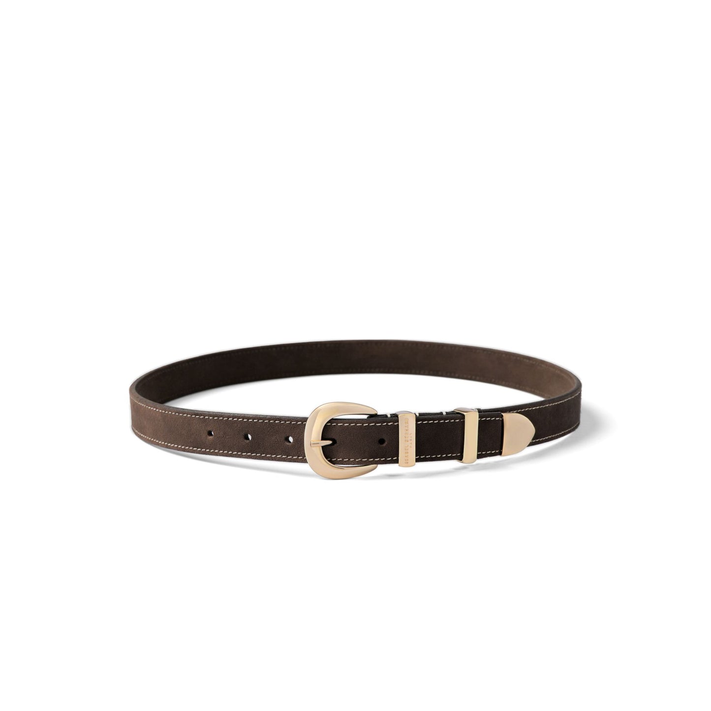 Rêveur Mathilde Suede Dark Brown belt with gold-coloured buckle - - Isabel Bernard