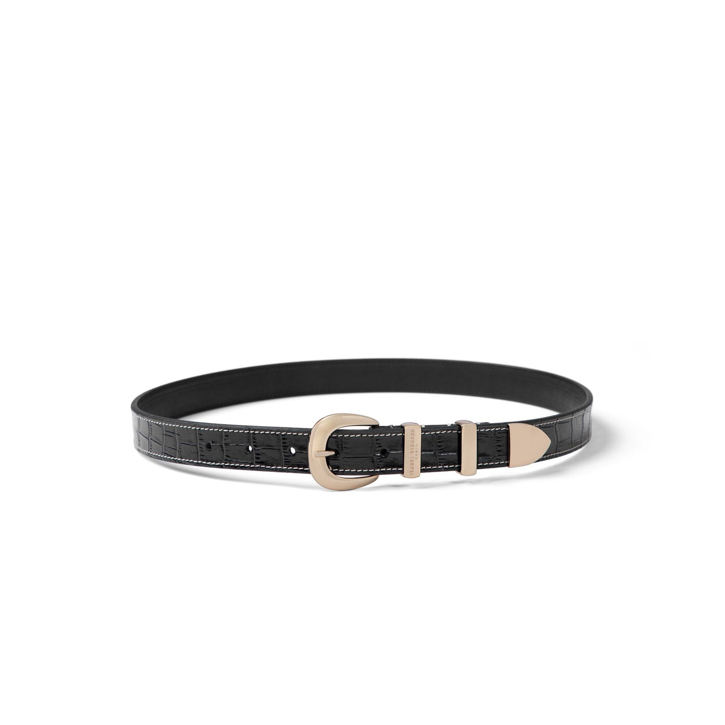 Rêveur Mathilde Croco Black calfskin belt with gold-coloured buckle - - Isabel Bernard