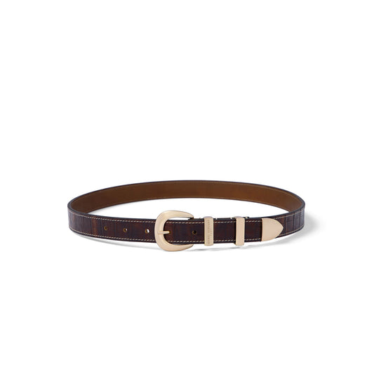 Rêveur Mathilde Croco Brown calfskin belt with gold-coloured buckle - - Isabel Bernard