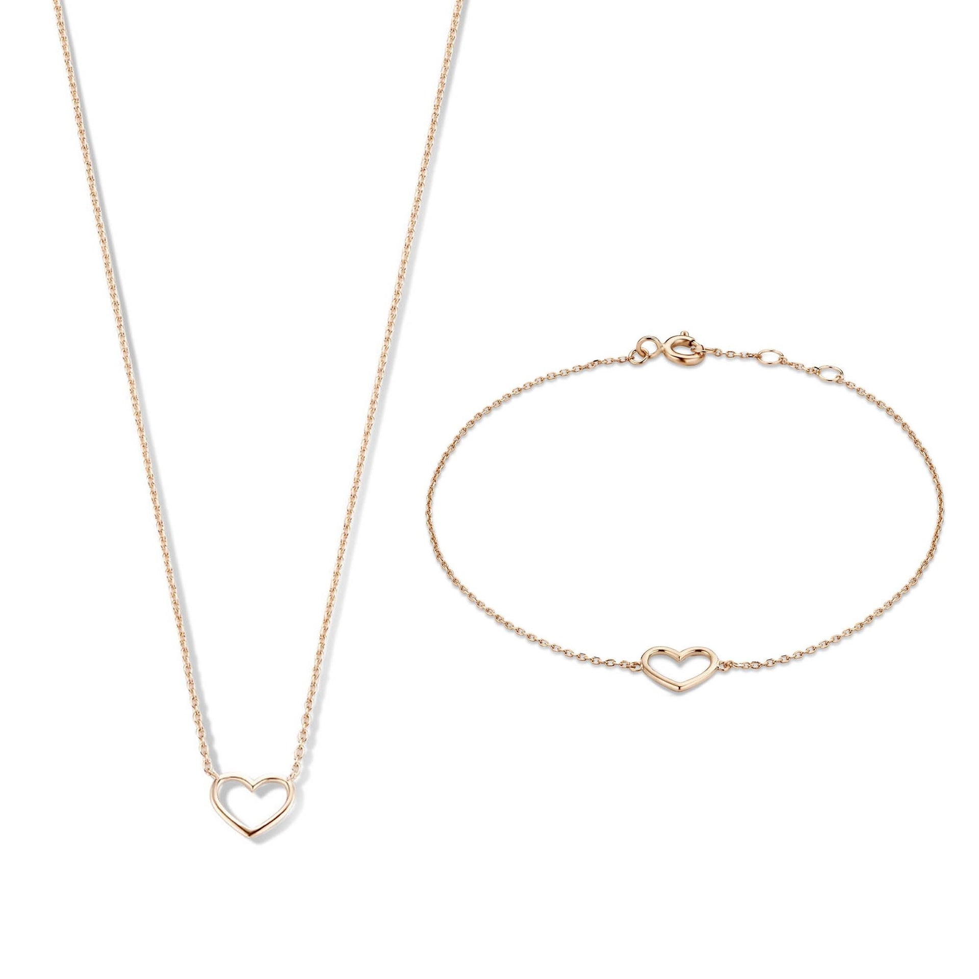 Cadeau d'Isabel 14 karaat rosé gouden ketting en armband set met hart