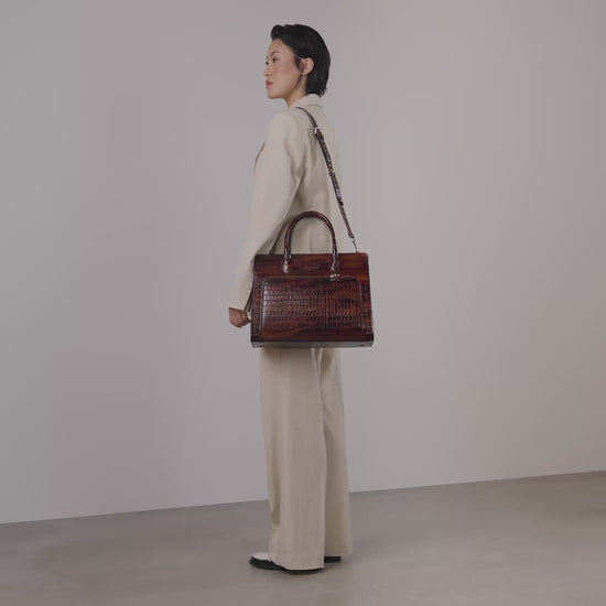 Honoré Nadine croco brown leather handbag with 13 inch laptop pocket - - Isabel Bernard