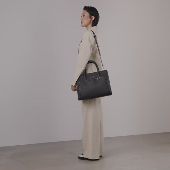 Honoré Nadine black calfskin leather handbag with 13 inch laptop pocket - - Isabel Bernard