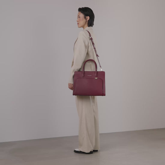 Honoré Nadine bordeaux red calfskin leather handbag with 13 inch laptop pocket - - Isabel Bernard