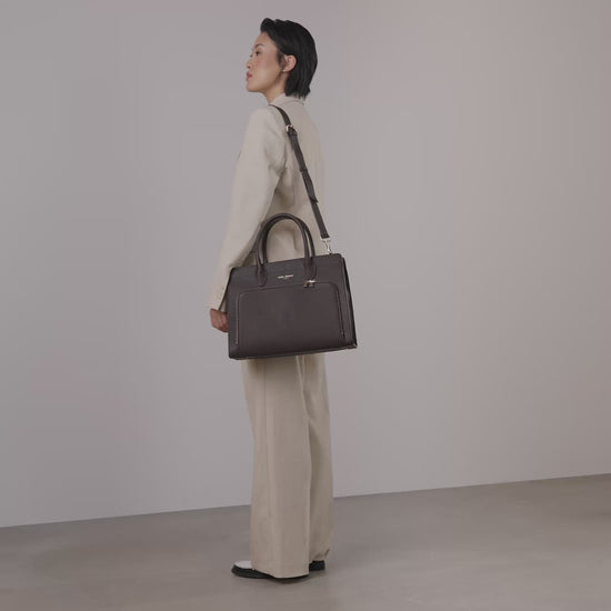 Honoré Nadine brown calfskin leather handbag with 13 inch laptop pocket - - Isabel Bernard
